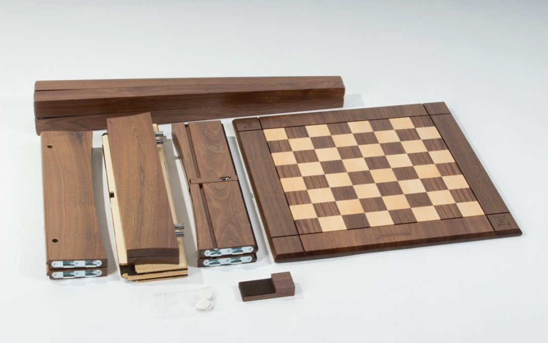 USA Made Walnut Maple Chess Table: Space-Saving Elegance