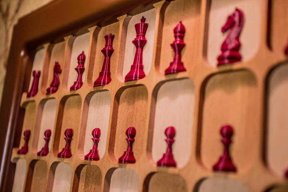 close up of wall mounted chess board
