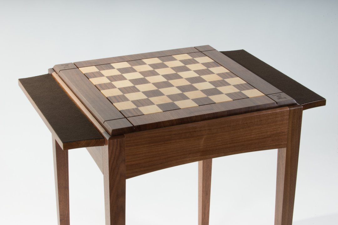 Chess Table with side shelves shown felted side up.